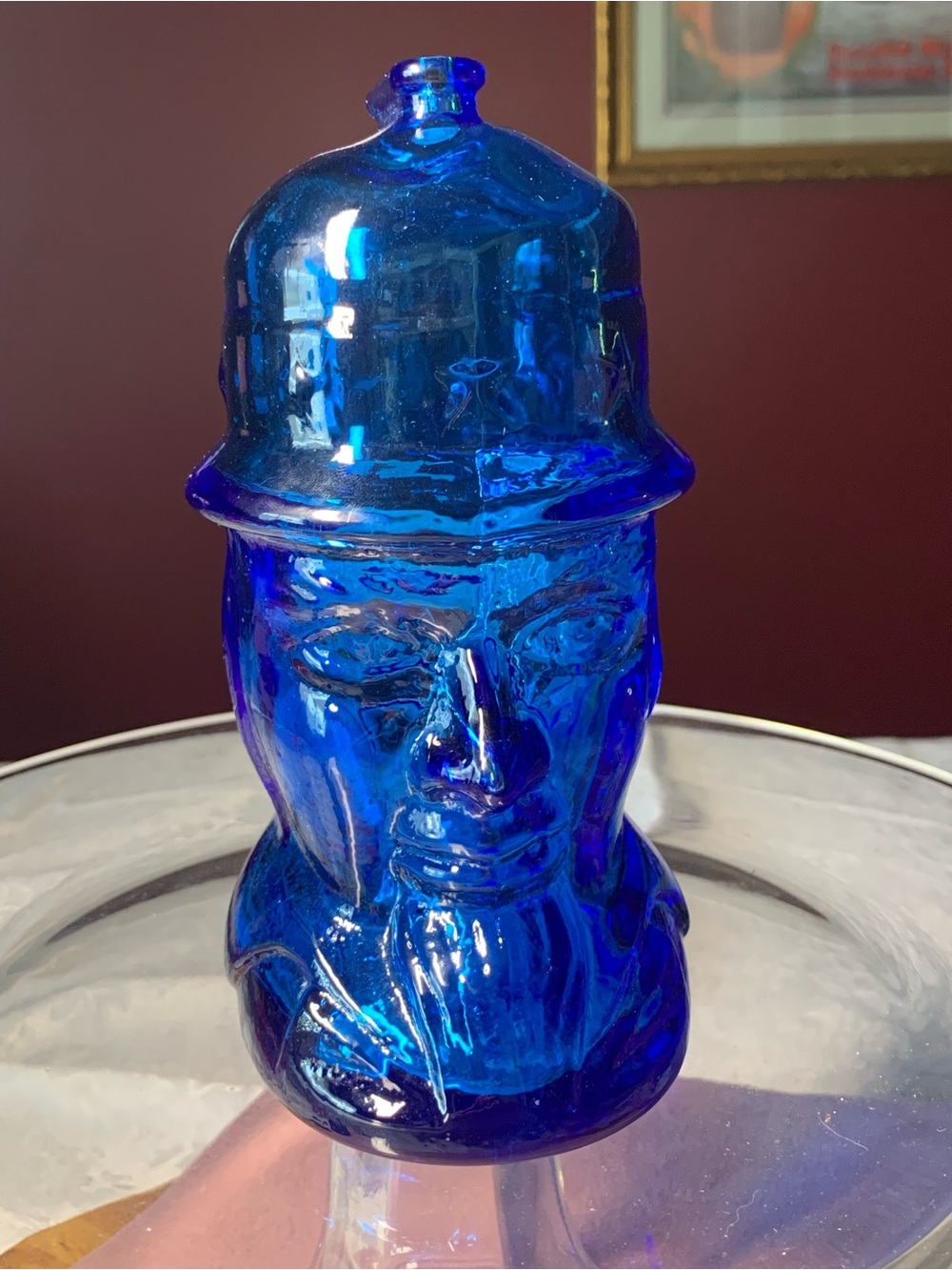 Vintage TC Wheaton N. J. Cobalt Blue Glass Uncle Sam Bank
